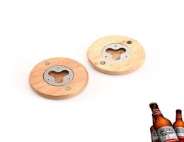 Wooden Round Shape Beer Bottle Opener Coaster Home Decoration 7112cm Stainless Steel Beer Bottle Opener ZZA18547210292