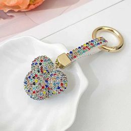 Keychains Lanyards Exquisite Glitter Cute Keychain Car Key Ring Bag Pendant Keyfob Women Girlfriend Keyring Gift Rhinestone Jewellery Accessories J240509