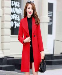 Red Long Wool Coat Women Plus Size Turn Down Collar Autumn Korean Fashion Clothing Slim Grey Woollen Blends Jackets LR745 2105319998019