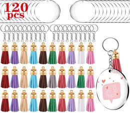 120Pcs Acrylic Keychain Blank 2 Inch Clear Circle Discs with Hole Tassel Pendant Key Rings Bag Ornament for DIY Craft Supplies Kim6576883