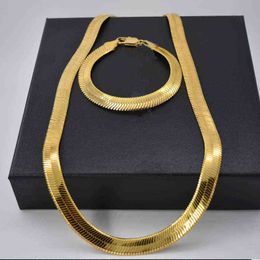 Trend Jewellery Set Yellow Gold Filled Flat Herringbone Chain Necklace & Bracelet Sets Men Accessories 24 8 26 211204 230n