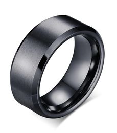 Black Tungsten Ring Wedding Band for Men 8mm Matte Finish Bevelled Polished Edge Comfort Fit Inside4100901