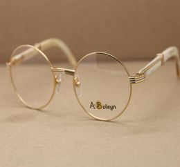 Round 7550178 White Buffalo Horn Eyeglasses frames computer glasses outdoors driving glasses C Decoration gold Size5522135m8587442