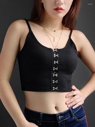 Women's Tanks Black Tank Top Women Cropped Cute Camis Sexy Crop Tops Female Korean Sleeveless Button Up Vest Summer 2024 Coquette Y2k