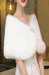 Scarves Elegant Women Wedding Jackets White Black Faux Fur Accessory Bridal Shawl Wraps Cape Winter Evening Party Coat Cloak7605033