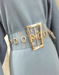 Plus size transparent belt ladies waist clear belts for women trapezoid gold buckle wide corset cummerbunds big dress belt LJ200928042208