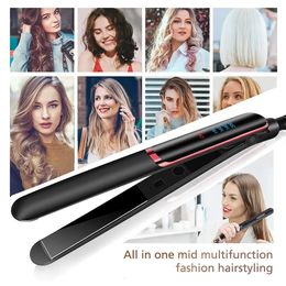 2 In 1 Portable Hair Straightener Flat Irons Straight And Curly Ceramic Design Dual Voltage 240425