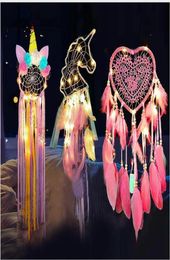Dreamcatcher Dream LED Light Girlish Heart Fashion Feather Dream Catcher Pendant Wall Hanging Room Decoration Woven Lace WMQ1039461758