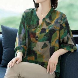 Women's Blouses 2024 Summer KPOP Fashion Style Retro Loose Aesthetic Office Lady Shirt Irregular Splicing V Neck Long Sleeve Tops