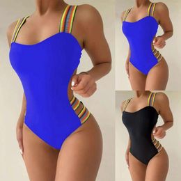 Women's Swimwear Fashion Women Colorful Suspender One Piece Hollow Out Tie Waist Sexy Swimsuits Bra Padded Backless Monokini