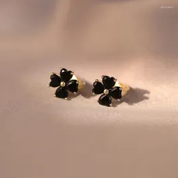 Stud Earrings Original Black Four-leaf Button Women's Heart Luxury Quality Jewelry Clover Lovely Earring