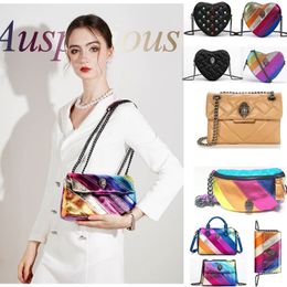 Classic Designer Kurt Geiger Eagle Heart Rainbow Leather Tote Bag Women Shoulder Bag Crossbody Clutch Travel Purse With Silver Chain Style Walking Briefcase