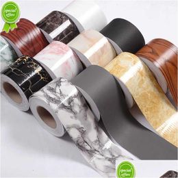 Paintings New 5M 1 Roll Self-Adhesive Baseboard Wall Stickers Solid Colour Corner Pvc Waterproof Windowsill Waist Line Tile Transmissio Dhn34