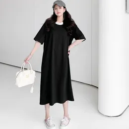 Party Dresses Japanese Korea Style Patchwork Short Sleeve Black Summer T Shirts Dress Office Lad Work Elegant Lady Long