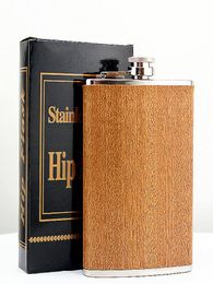 8oz Stainless Steel Hip Flask Wood Pattern Steel Material Whiskey Bottle9923083