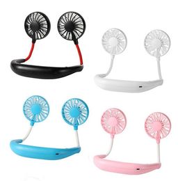 Hand Fan Sports Portable USB Rechargeable Dual Mini Air Cooler Summer Neck Hanging Fan Party Favor Sea 3356516