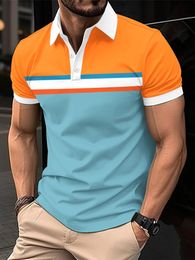 Mens Summer Leisure Business ShortSleeved Colour Polo Shirt Beach Style Fashion mens Lapel Button TShirt 240430