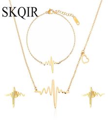 SKQIR Medical Heartbeat Jewelry Sets For Women Doctor Gift Gold Silver Stainless Steel Necklace Bracelet Earrings Jewelry Set157F2150473