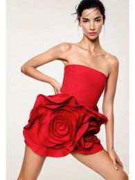 Casual Dresses Women Celebrity Sexy Strapless Backeless Red Flower Mini Bodycon Bandage Dress 2024 Elegant Evening Club Party