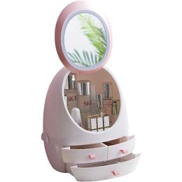 Compact Mirrors Makeup Organiser bathroom counter modern Jewellery and cosmetics display box with LED light mirror Q240509