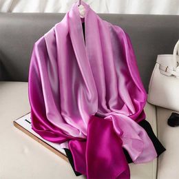 Scarves Luxury Gradient Silk Scarf Women Brand Solid Femme Shawls Wraps Bandana Head Foulard Fashion Lady Hijab Wedding Poncho 2023 Q240509