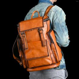 Backpack Retro Real Genuine Leather Men Cow Large Capacity Multifunctional Outdoor Travel Laptop Bag Shoolbag