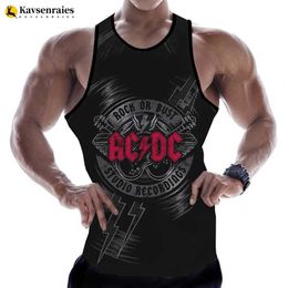 Men's Tank Tops 2023 New Fashion Rock Letter 3D Printed Tank Tops Mens Clothing Summer Casual AC DC Printed Slveless Shirts Oversized Tops T240508