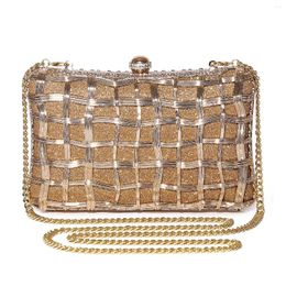 Drawstring Women Gold Crystal Metallic Evening Bags Luxury Boutique Flower Plaid Diamond Wedding Clutch Purses Chain Handbag Party