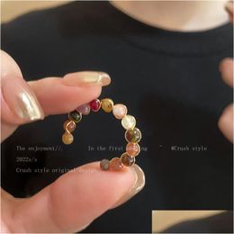 Band Rings Simple Resin Tourmaline Open Ring/ Adjustable Metal Wire Winding Beaded Women Girl Fashion Jewelry Gifts 1 Piece Dhgarden Dhtnc