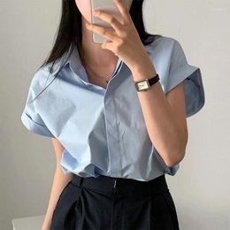 Women's Blouses Oiinaa Casual Simple Basic Shirt Women Korean Chic Elegant Summer Tops Lapel Loose Short Sleeve Fashion Shirts Top