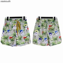 Rhude High end designer shorts for Chaopai All Coconut Tree Casual Lace Up Shorts Mens and Womens High Street Beach With 1:1 original labels