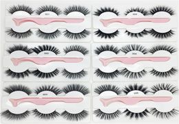 3 PairsBoxed With 1 Tweezer Mixed Styles 3D Mink False Eyelashes Natural Long Lashes Handmade Wispies Bushy Fluffy Sexy Eye Makeu2476473