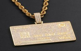 18K Gold Custom Credit Card Necklace Pendant with Rope Chain Mens Bling Hip Hop Jewelry Gift7672364