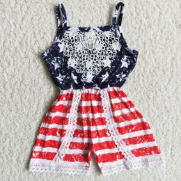 Clothing Sets Fashion 4th Of July Baby Girls Star Small Strap Jumpsuit Wholesale Boutique Children Clothes RTS Romper Bodysuit