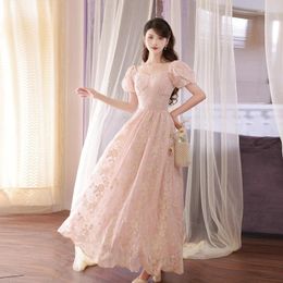 Casual Dresses French Pastoral Style Full Embroidery Fairy Princess Dress Cottage Mori Girl Pink Party Women Victorian Chic Evening