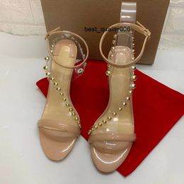 Summer Sexy Lady Women Sandals Nude Ankle Strap Studs Spikes Matte Leather High Heels Sh loubotinlies christain christianlies christan christianss red bottomlies