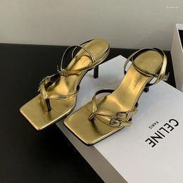 Dress Shoes Designer Narrow Band Buckle Strap Sandals Women's Pumps Sexy Square Toe High Heel Wedding Banquet Mule Slides Ladies