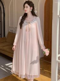 Women's Sleepwear Women Victorian Princess Mesh Fairy Pajama Nightdress Long Sleeves Ruffles Lace Modal Nightgown Homewear Spring Autumn