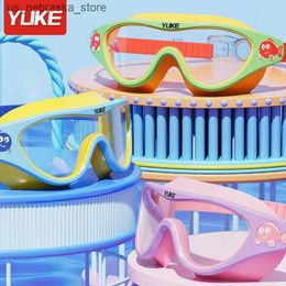 Diving Goggles Childrens swimming goggles waterproof and anti fog HD diving boys girls transparent large frame professional equipment Q240410