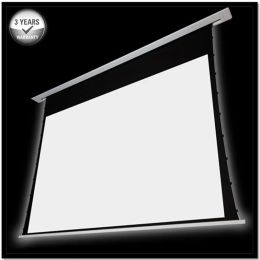 Motorized Drop Down Screen T4WHCW - 16:10 Widescreen Premium Ceiling Recessed Motorized Tab-Tensioned Electric Projection Screen - Cinema White 1.3Gain