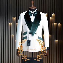 Velvet Mens Suit 2 Piece Formal Wedding Tuxedo Grooms Jacket Pants White Classic Design Outfit XS5XL suit 240507