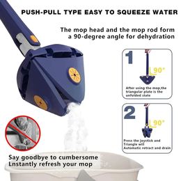 Extended Triangle Mop 360 Degree Rotation Squeeze Floor Hand Wash Free Window Toilet Bathroom Household Cleaning 240510