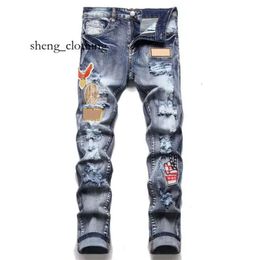 Purple Jeans Designer Mens Mens Jeans High Street Jeans for Mens Embroidery Pants Womens Oversize Ripped Patch Hole Denim Straight Fashion Streetwear Slim 6113