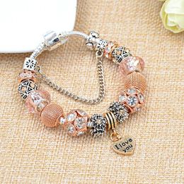 Charm Bracelets Classic Gold Color Heart Bead Pendant & Bangles Round Ball DIY Bracelet