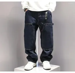 Men's Jeans Washed Blue Straight-leg Stylish Street Cargo Pants Japanese Harajuku Style Hip-hop Loose Wide-leg Men Clothing