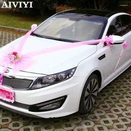 Decorative Flowers Wedding Decoration Car Artificial Tulle Bow Flower Wreath Garland DIY Accessories Head