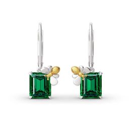 Hoop Huggie Luxury Green Crystal Square Stone Earrings Vintage Gold Color Small Bee Boho Silver Party For Women6665867