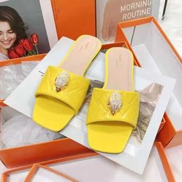 Kurt Geiger Sandals Platform Slippers Women Stitching Luxury Rainbow Summer Flat Beach Sandal Designer Slides Flat Shoes Eagle Head Diamond