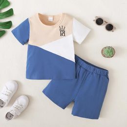 Clothing Sets 2PCS Handsome Child Boy Clothes Set Colour Block Short Sleeve T-shirt Shorts Fashion Summer Leisure Time Outfit Kid 1-6 Years