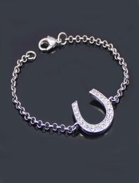Lead and Nickel Link Chain Bracelet Horse Shoe Bracelets Equestrian Horseshoe Jewellery Decorated with Bling White Czech Crysta2703839